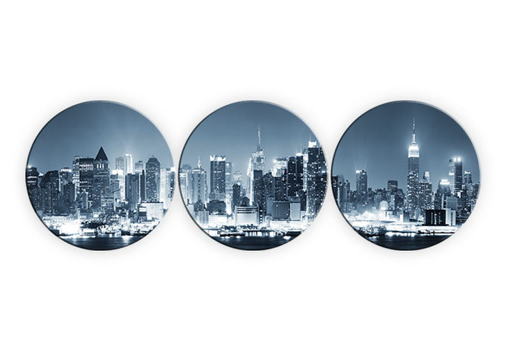 Glasbild New York at Night 1 (3-teilig) - rund - WA126042