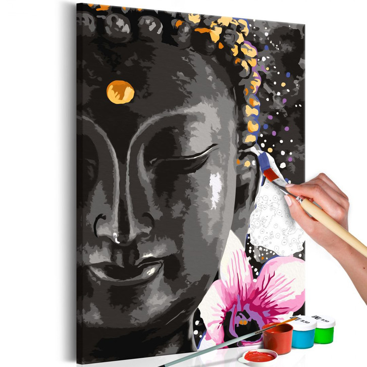 Malen nach Zahlen Leinwandbild - Buddha und Blüte - 40 x 50 cm - mit Keilrahmen - bespannt - WA437803