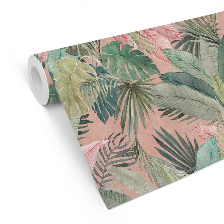 Mustertapete mit Blätter Design - Tropenblätter im Dschungel Rosa - Bloomery Decor - WA496050