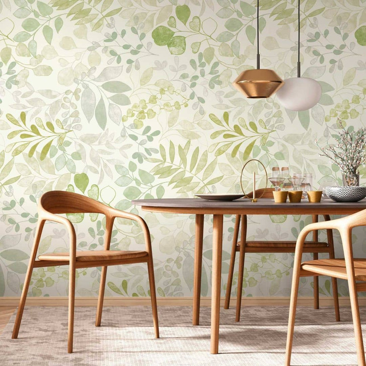 Vliestapete mit Blättermuster Grün Beige - Florale Fototapete - Natur-Optik - WA452778