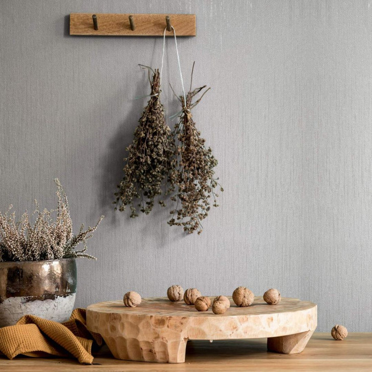 Vliestapete mit feinen Linien als Uni greige Struktur - WA446299