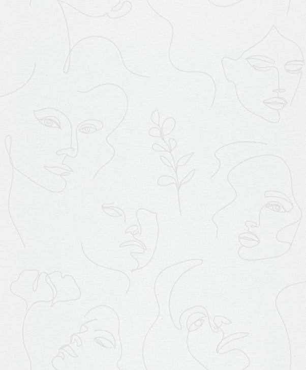 Vliestapete mit gezeichneten Gesichtern weiss Textiloptik - WA451386