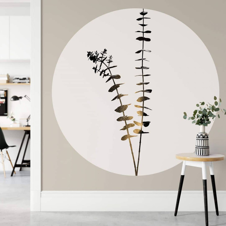 Fototapete Kubistika - Schwarz-Goldener Eukalyptus - Rund - Selbstklebend/Vlies - WA326169