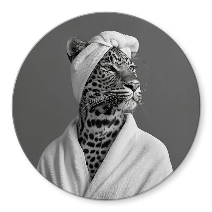 Glasbild Royale Spa-Auszeit mit Leopard - Rahner - Rund - WA471671