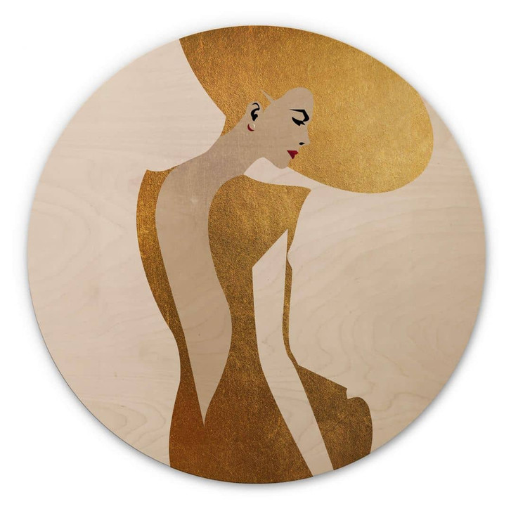 Holzbild Kubistika - Die Dame im goldenen Kleid - Rund - WA321181