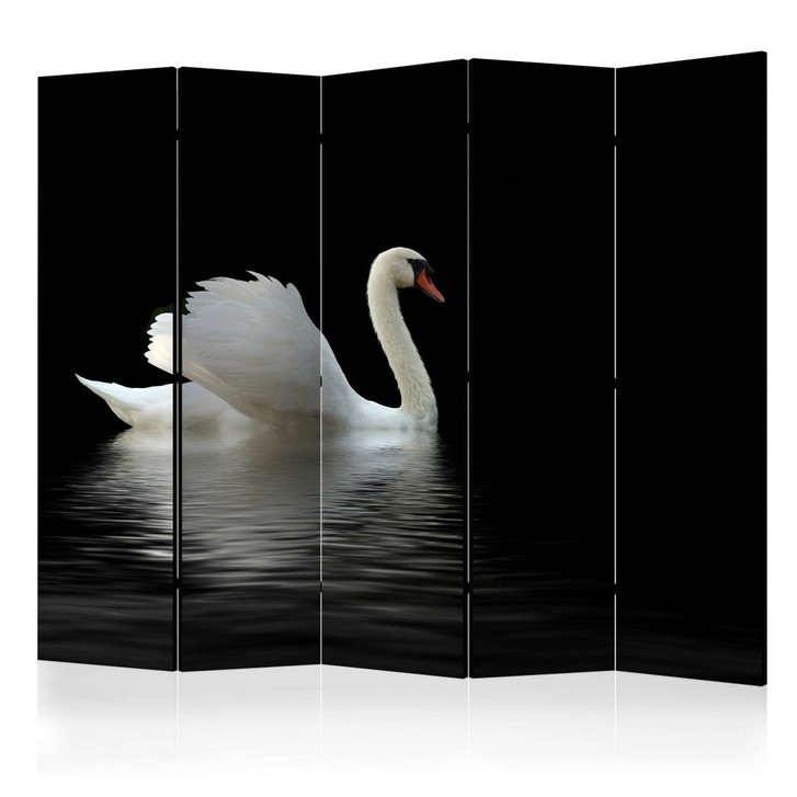 Paravent, Raumteiler freistehend, Trennwand - Schwan in dunkler Reflexion , 5-teilig - 225 x 172 cm - WA455996
