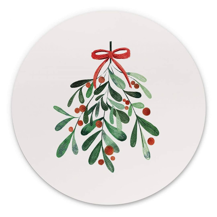 Wandbild Weihnachtlicher Mistelzweig - Alu-Dibond Rund - Kristina - WA393608