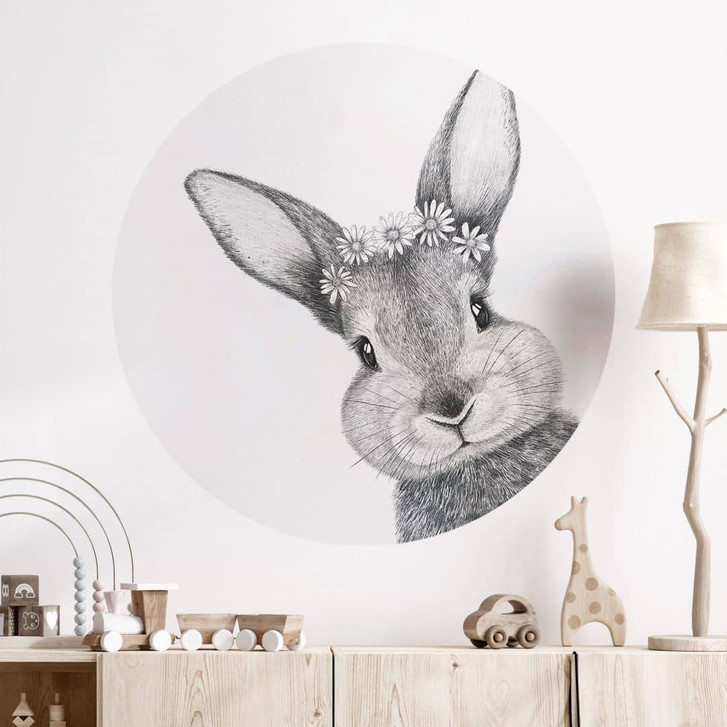 Wandtattoo Niedlicher Hase mit Kamillenblumen - Korenkova - Rund - WA434792