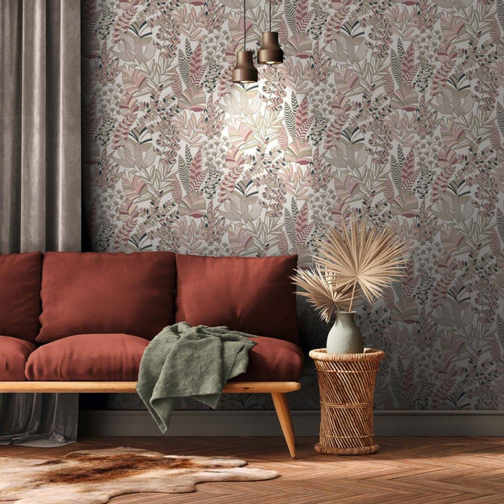 Dschungel Vliestapete Pflanzen Rosa Weiss Moderne Tapete Blätter - WA506612