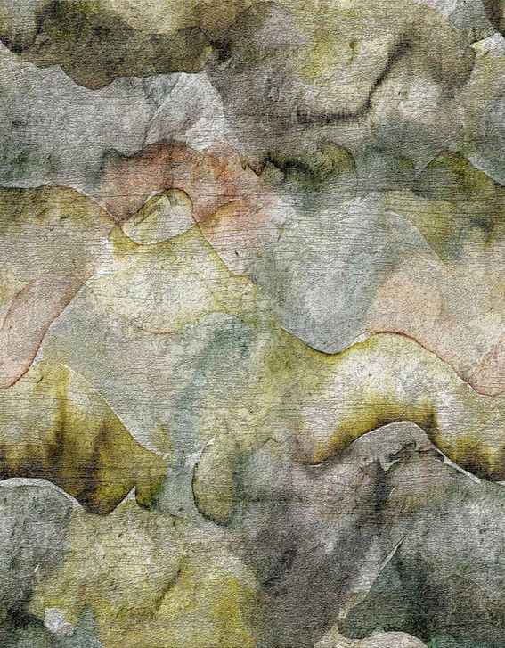 Fototapete Motivtapete Aquarell-Berglandschaft in Moosgrün und Graublau mit Patina 3.4 x 2.65 m - WA505318