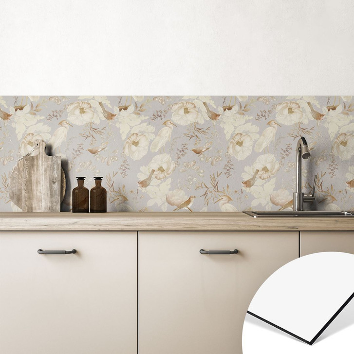 Küchenrückwand Vögel zwischen weissen Blumen - UN Designs - WA426068