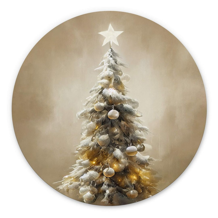 Rundes Wandbild Goldener Weihnachtsbaum - Treechild - Alu-Dibond - WA394806