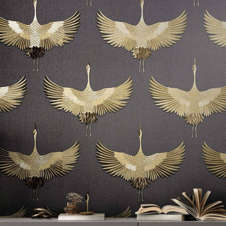 Vliestapete mit Kranichen schwarz, gold Grafisch - WA445151