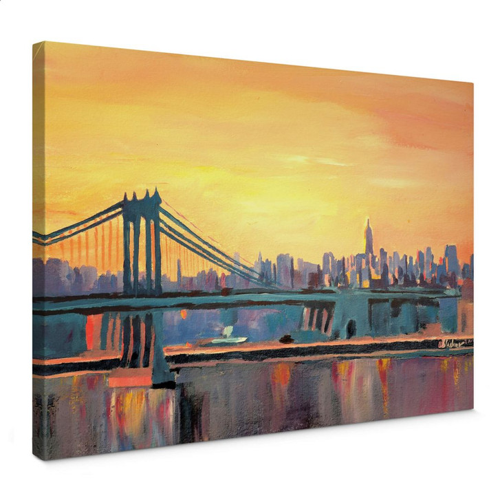 Leinwandbild Bleichner - Blue Manhattan Skyline with Bridge and Vanilla Sky - WA358850