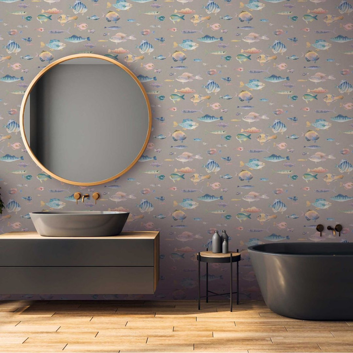 Maritime Tapete Fische Grau Blau - Vliestapete mit Unterwasser-Motiv - Kindertapete - WA458758