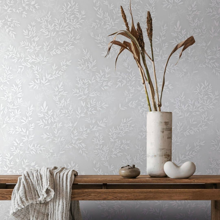 Vliestapete Blätter Floral Natur matt in Grau Weiss - WA497814