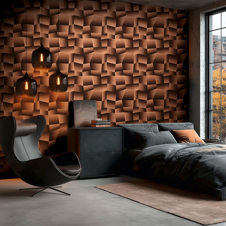 Vliestapete Damian Refined Dimensions 3D Geometrisch Braun Metallic - Tapete Struktur Flur - WA503078