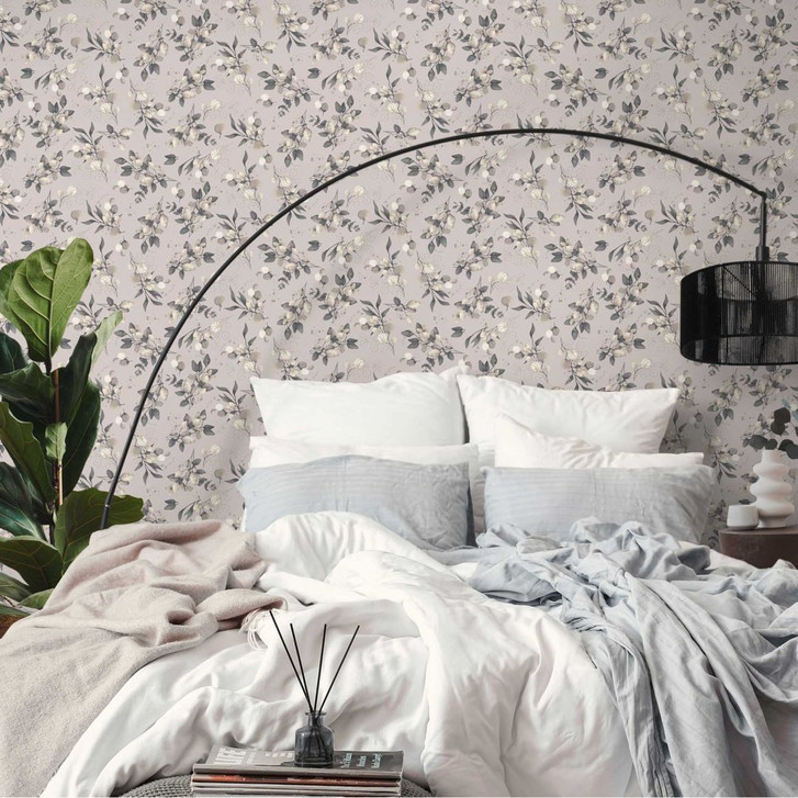 Florale Aquarell-Tapete Taupe Beige – Vliestapete mit Blättern – Naturmuster modern - WA458860