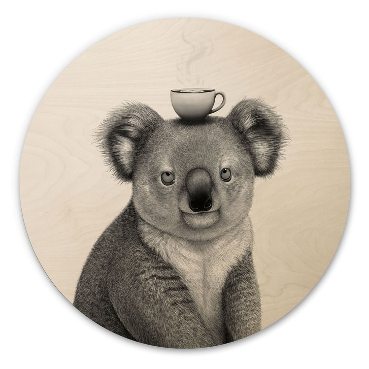 Holzbild Koalabär mit Kaffee - Korenkova - Rund - WA513029