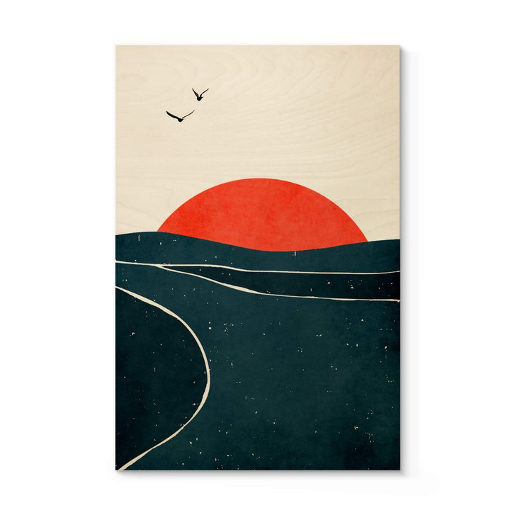 Holzbild Sonnenuntergang am Meer mit Tauben - Kubistika - WA401598