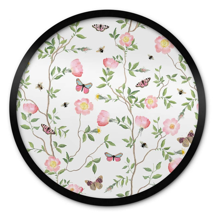 Poster Rosa Christrosen im Frühling - UN Designs - Rund - WA409168