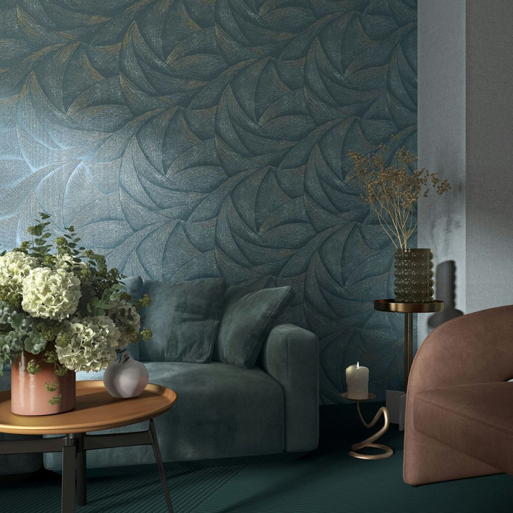 Vliestapete in Blau, Silber 3D-Optik Wellen Grafisch Modern - WA457109