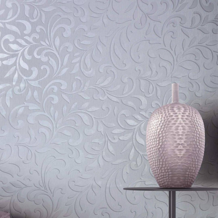 Vliestapete mit abstraktem Blattmotiv und linierter Struktur grau, pearl Grafisch - WA446359