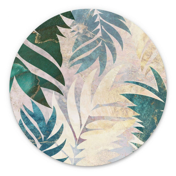 Wandbild Exotische Palmenblätter in Gold-grün - Manovski - Alu-Dibond Rund - WA464393