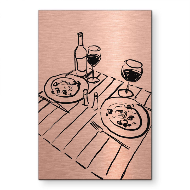 Alu-Dibond gebürstet mit Kupfereffekt - Stillleben Dinner mit Wein - Treechild - WA512241