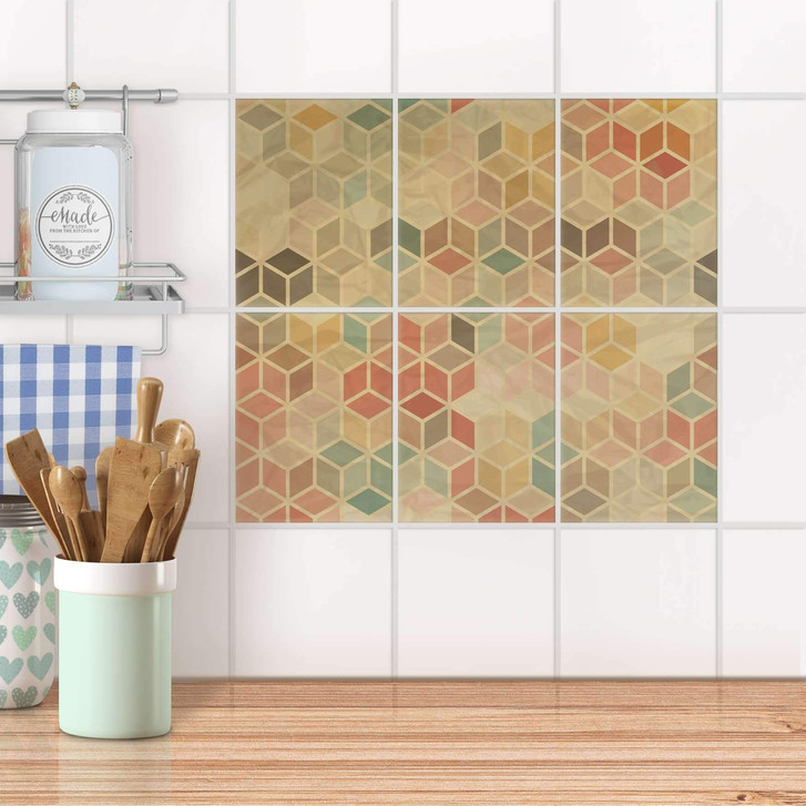 Fliesenaufkleber hoch - 3D Retro - 6er Set - CR100432