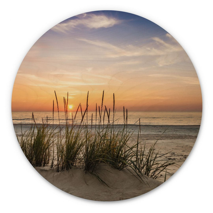 Holzbild Düne am Strand bei Sonnenuntergang - Rund - WA401073