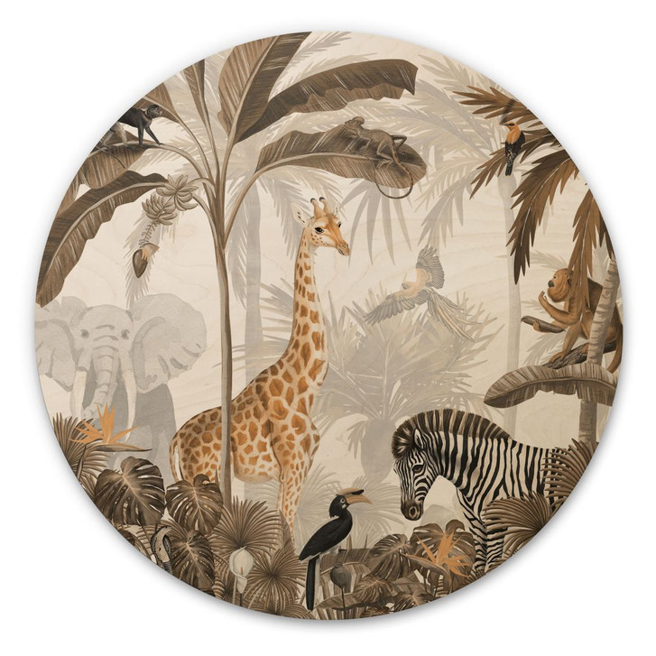 Holzbild Kikki Belle - Dschungel Jive - Sepia - Rund - WA436368