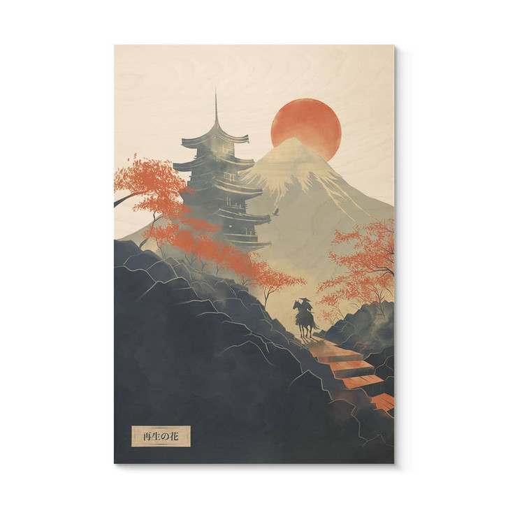 Holzbild Sonnenaufgang über der Pagode - Roze - WA435613