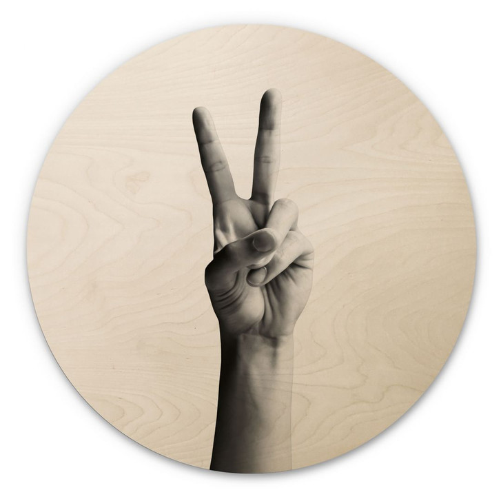 Holzbild Victory Hand - Zeichen des Friedens und Sieges - Bühler - Rund - WA432406