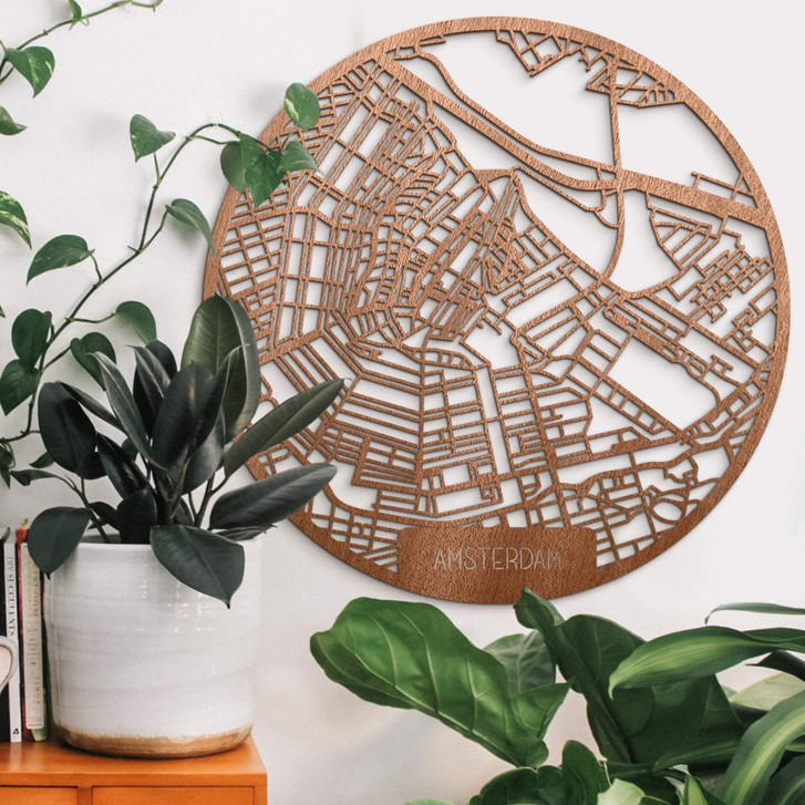 Holzkunst Mahagoni Stadtplan Amsterdam - Rund - WA291564