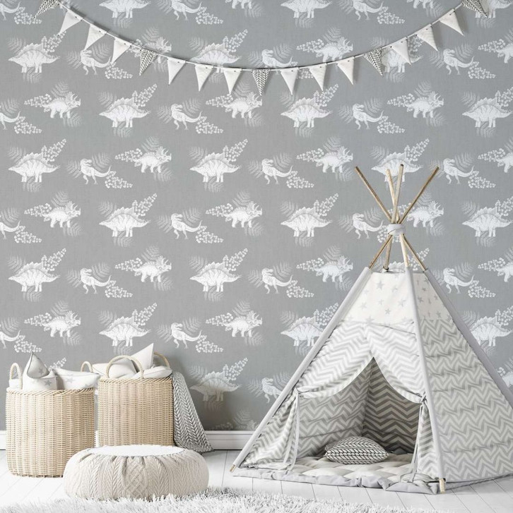 Kindertapete, Vliestapete mit Illustration Kids Walls grau, weiss - WA445581