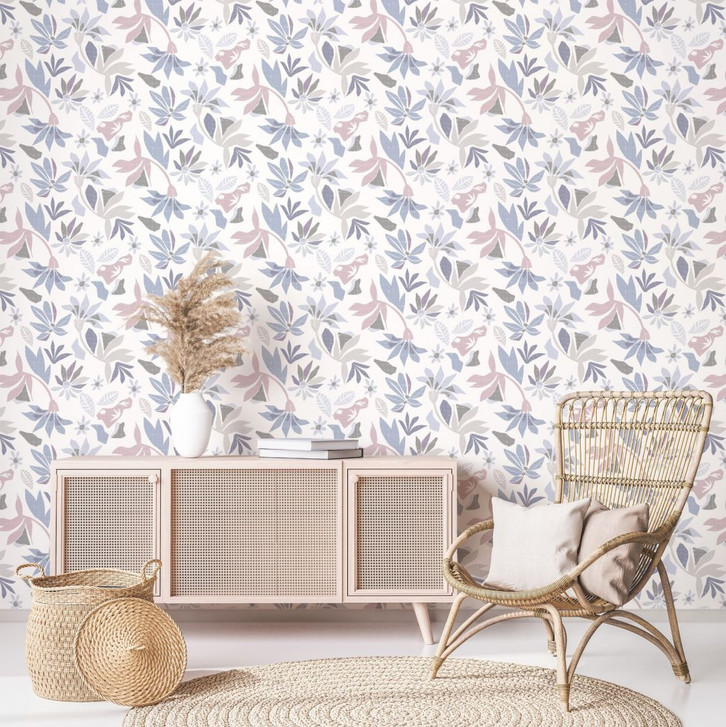 Vliestapete in abstraktem Blumenmotiv weiss, lila Floral - WA445817