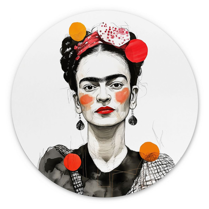 Wandbild Frida Kahlo Pop-Art Porträt - Jaszke - Alu-Dibond Rund - WA458520