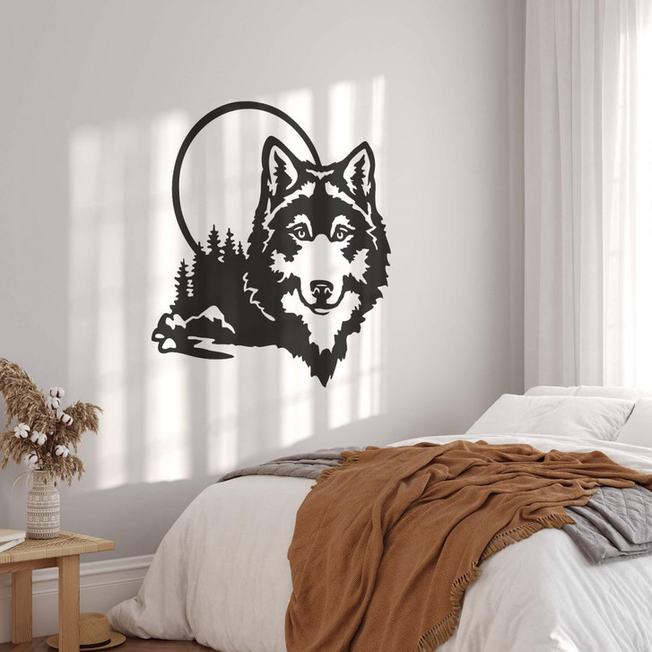 Wandtattoo Wolfskopf vor Mond und Wald - WA420347