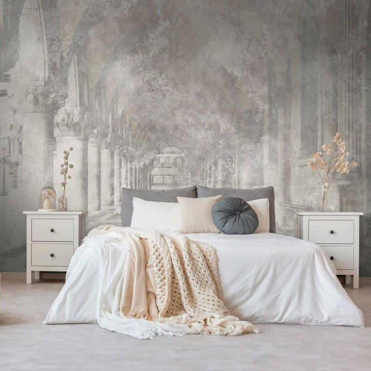 Fototapete Arkaden in Steinoptik Grau - Vliestapete mit 3D-Effekt für Wohnzimmer & Flur - WA418417