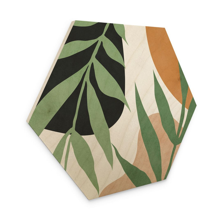 Hexagon Holzbild Grüne Zweige im Dschungel - Costa - WA459541
