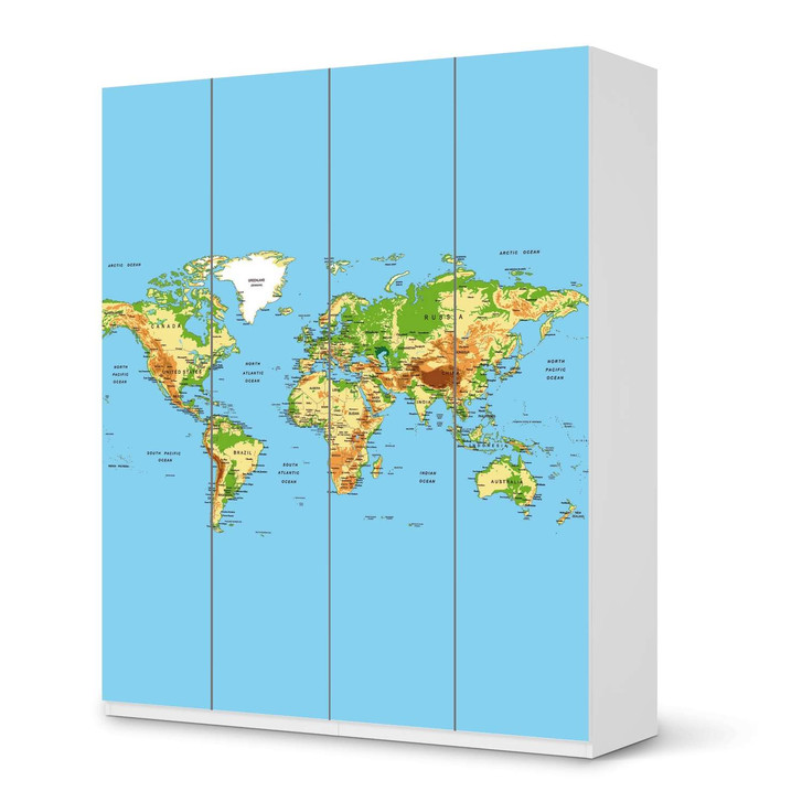 Möbelfolie IKEA Pax Schrank 236cm Höhe - 4 Türen - Geografische Weltkarte - CR116886