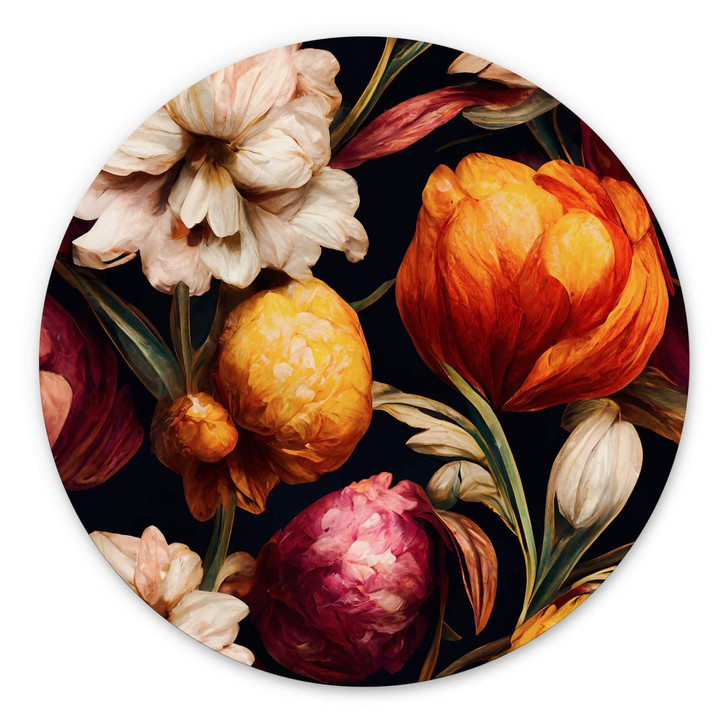 Wandbild Blütenkelche in Ocker und Pink - Alu-Dibond Rund - Treechild - WA394683