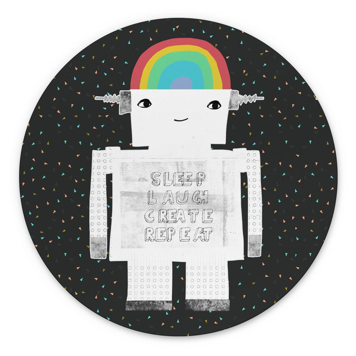 Wandbild Regenbogen-Roboter Sleep Laugh Create - Treechild - Alu-Dibond Rund - WA492385