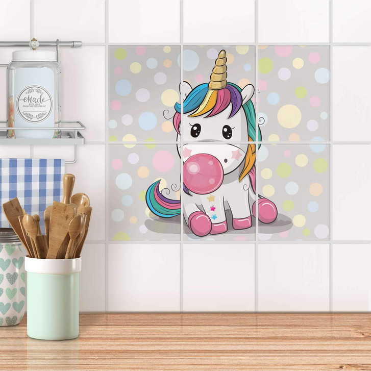 Fliesenaufkleber hoch - Rainbow das Einhorn - 6er Set - CR100658