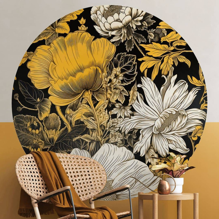 Fototapete Blütenpracht in Ocker - Blumentapete Rund - Jaszke - Selbstklebend/Vlies - WA467814