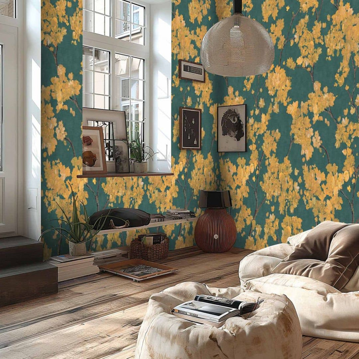 Fototapete Blütenzweige Gelb Grün – Vliestapete erweiterbar - WA461086