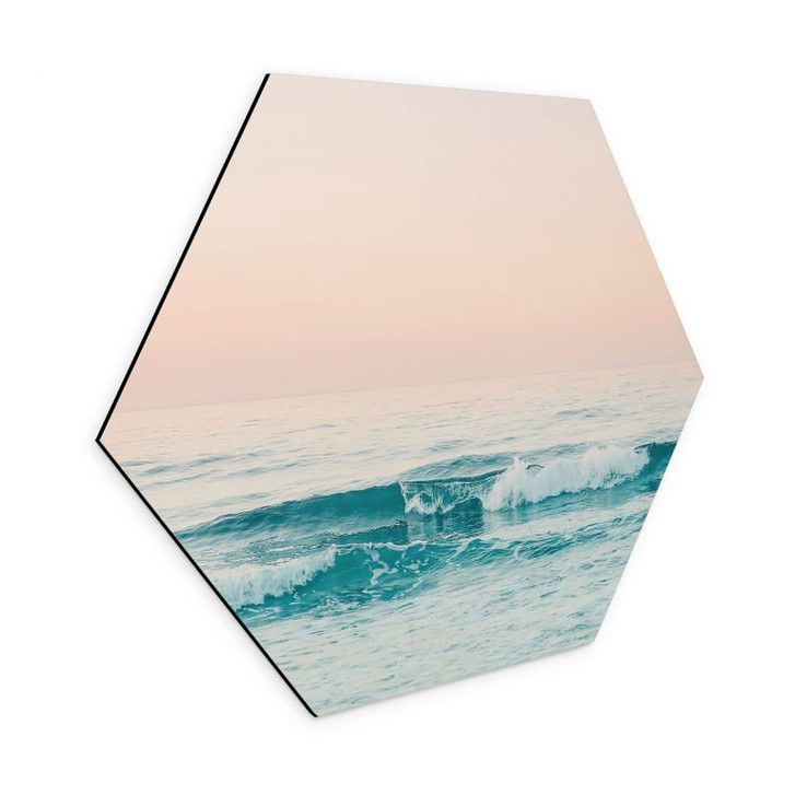 Hexagon Wandbild Blaues Meer trifft auf rosa Himmel in Griechenland - Alu-Dibond - Sisi & Seb - WA422921