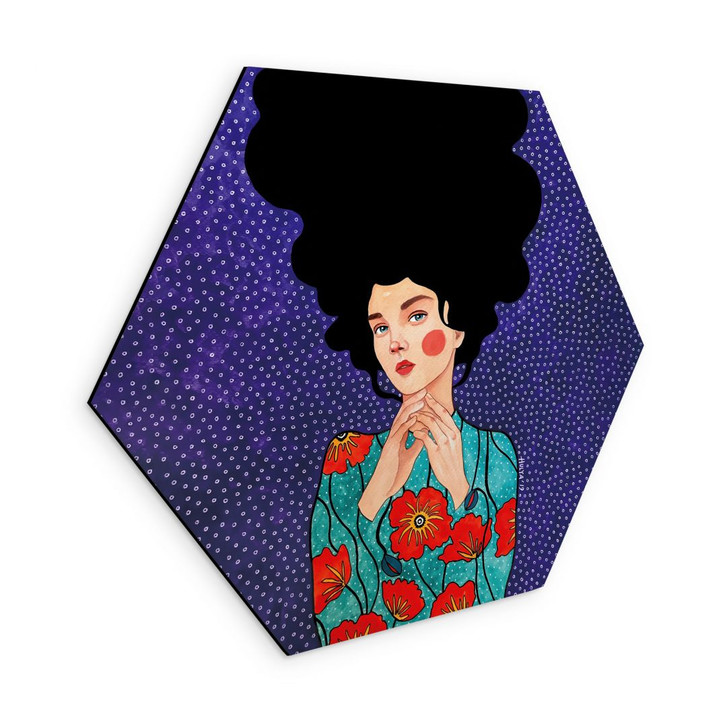 Hexagon Wandbild Frau im Mohnblumenkleid - Alu-Dibond - Hülya - WA491895
