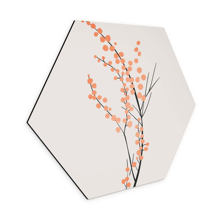 Hexagon Wandbild Pfirsichfarbene Kirschblüten - Kubistika - Alu-Dibond - WA395125